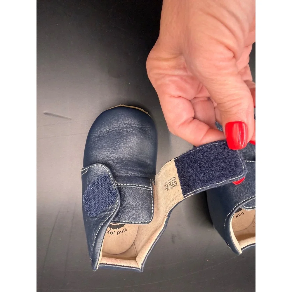 Livie & Luca Shoes Kids 12-18 Months Navy Blue Leather Hook & Loop Loafers